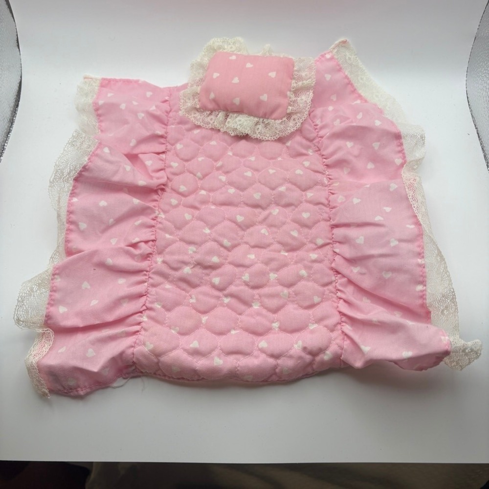 Vtg Mattel Barbie Dream Canopy Bed Comforter/Pillow 1982 Pink Heart Quilted Lace